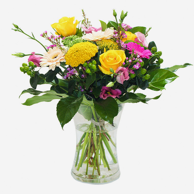 The Happy Vase - A bright citrus selection of flowers arranged in a vase