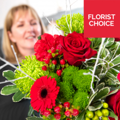 Christmas Florist Choice Gift Wrap - Let the experts create a unique bouquet using the freshest festive beautiful blooms of the day, made especially for your loved one. 
