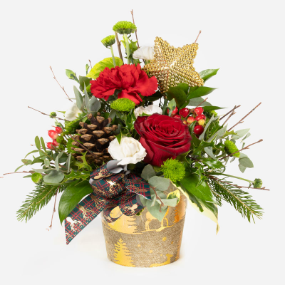 Starlight - Show your love this Christmas with this wonderful collection of wintry flowers arranged in a co ordinating pot. 
